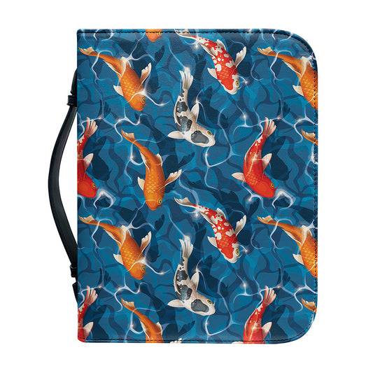 Koi Fish Pattern Print Leather Bible Cover