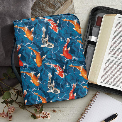 Koi Fish Pattern Print Leather Bible Cover