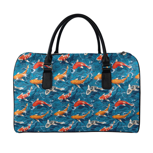 Koi Fish Pattern Print Leather Duffle Bag