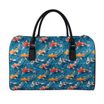 Koi Fish Pattern Print Leather Duffle Bag