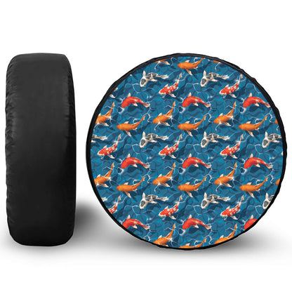 Koi Fish Pattern Print Leather Spare Tire Cover