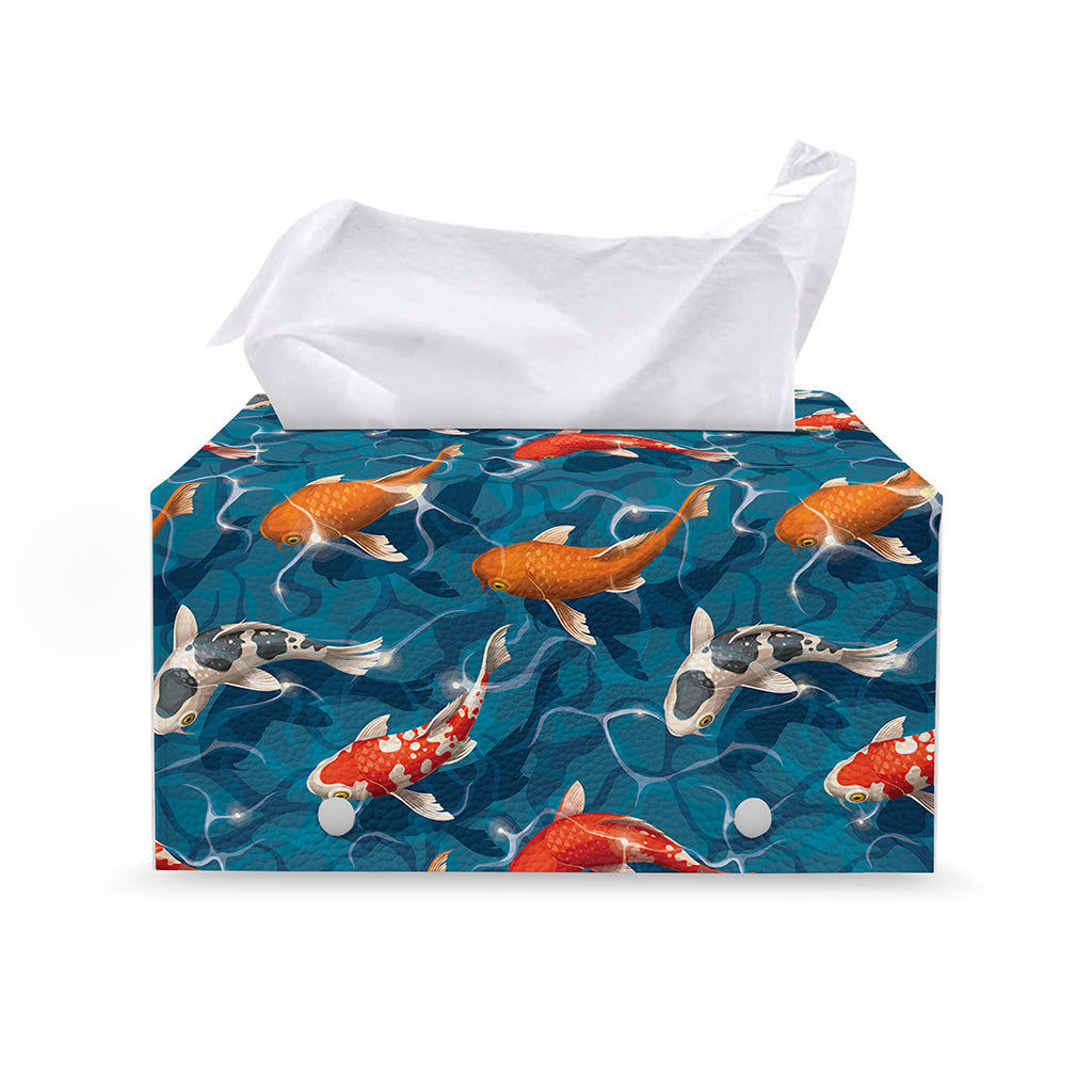 Koi Fish Pattern Print Leather Tissue Box Cover