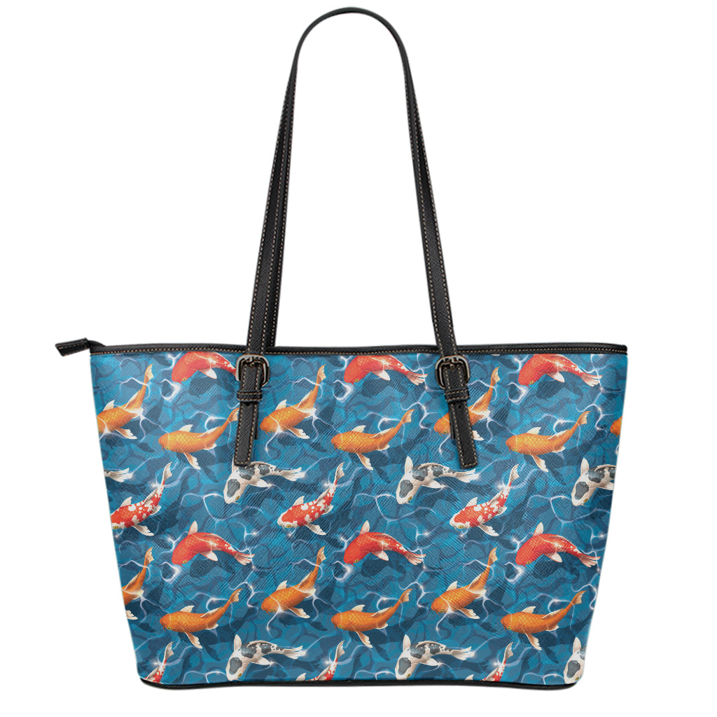 Koi Fish Pattern Print Leather Tote Bag