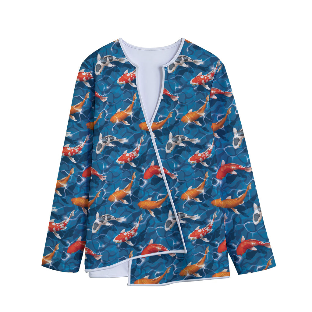 Koi Fish Pattern Print Long Sleeve Short Coat