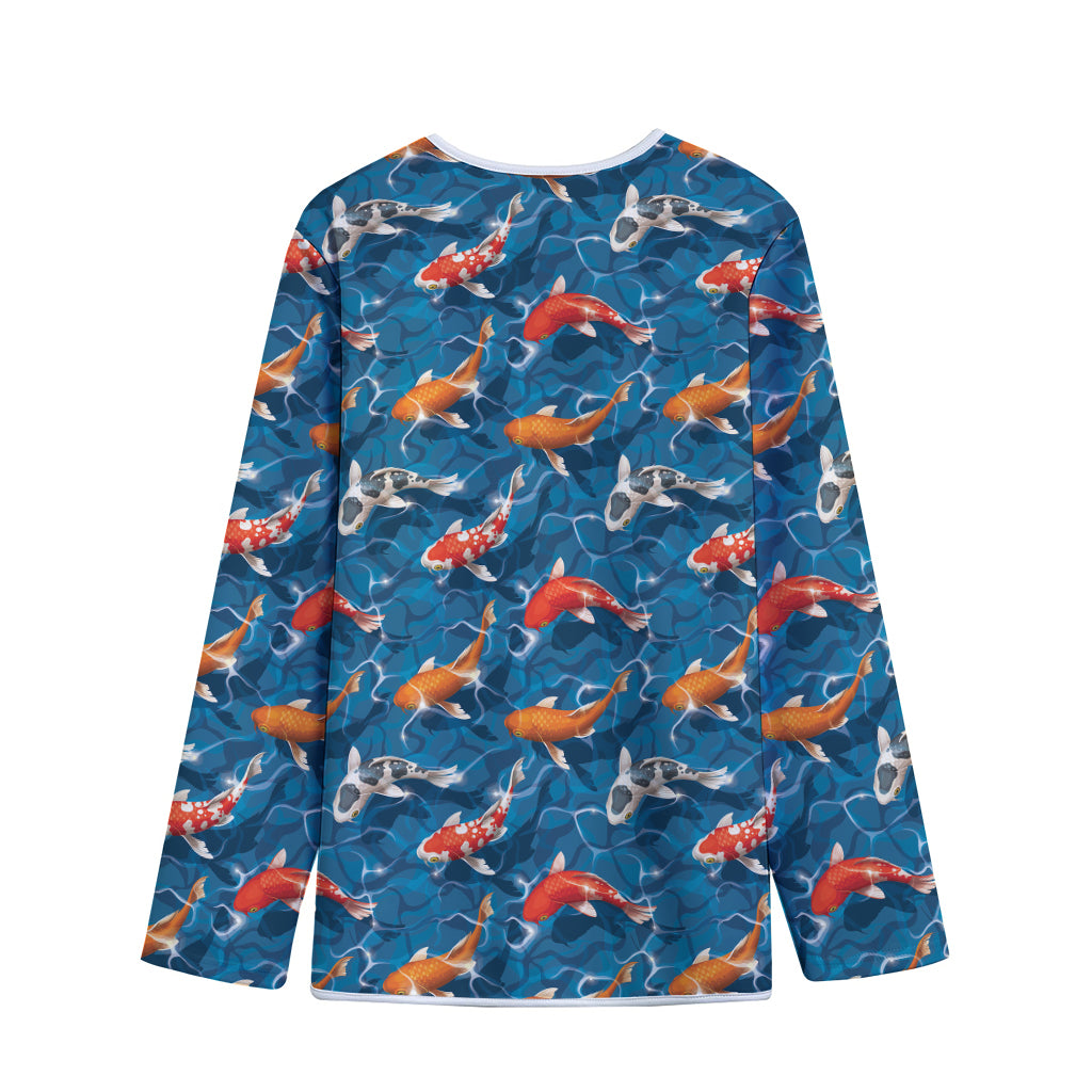 Koi Fish Pattern Print Long Sleeve Short Coat