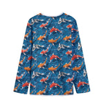 Koi Fish Pattern Print Long Sleeve Short Coat