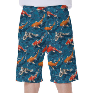 Koi Fish Pattern Print Men's Beach Shorts