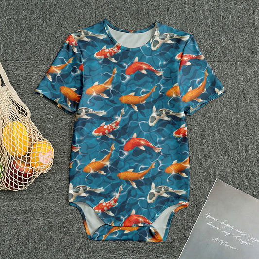 Koi Fish Pattern Print Men's Bodysuit