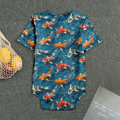 Koi Fish Pattern Print Men's Bodysuit
