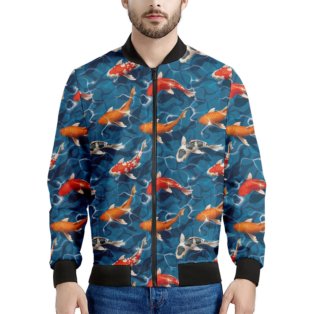 Koi Fish Pattern Print Men's Bomber Jacket