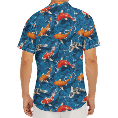 Koi Fish Pattern Print Men's Deep V-Neck Shirt