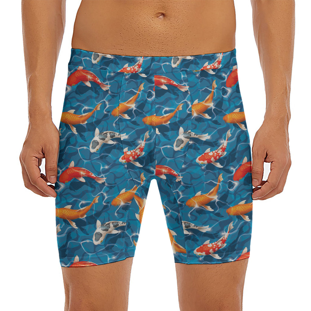 Koi Fish Pattern Print Men's Long Boxer Briefs