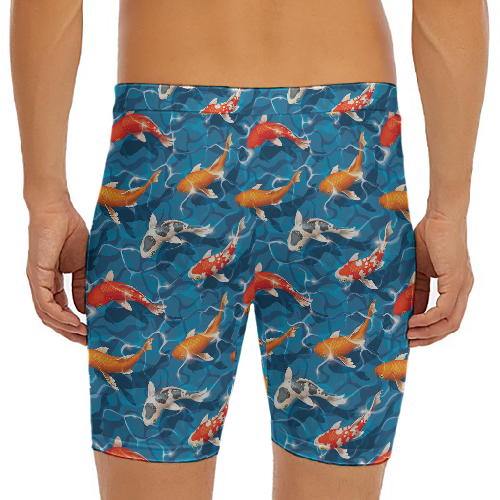 Koi Fish Pattern Print Men's Long Boxer Briefs