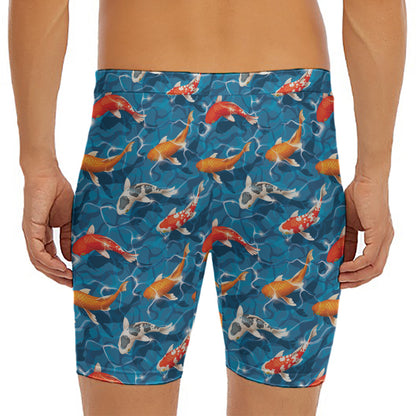 Koi Fish Pattern Print Men's Long Boxer Briefs