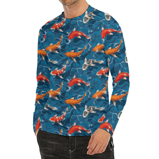 Koi Fish Pattern Print Men's Long Sleeve Rash Guard