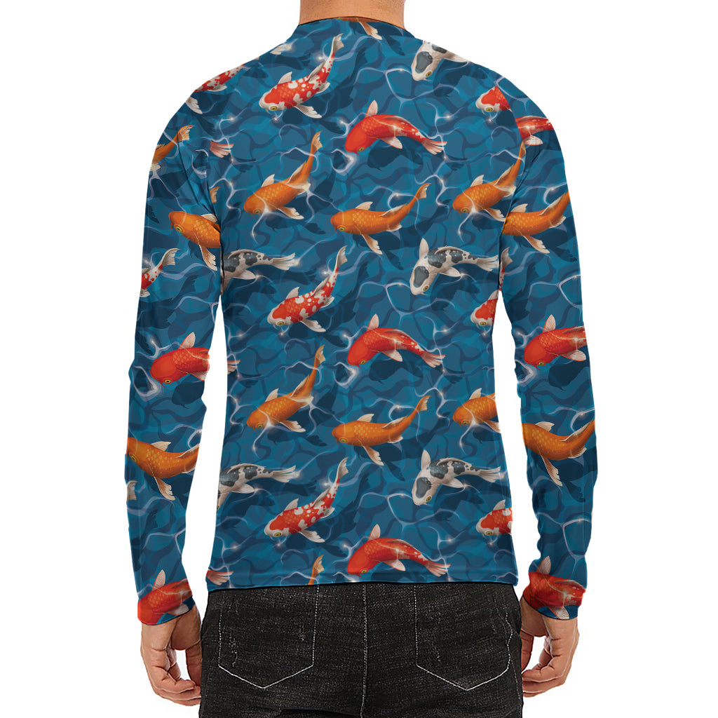 Koi Fish Pattern Print Men's Long Sleeve Rash Guard