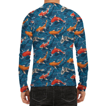 Koi Fish Pattern Print Men's Long Sleeve Rash Guard