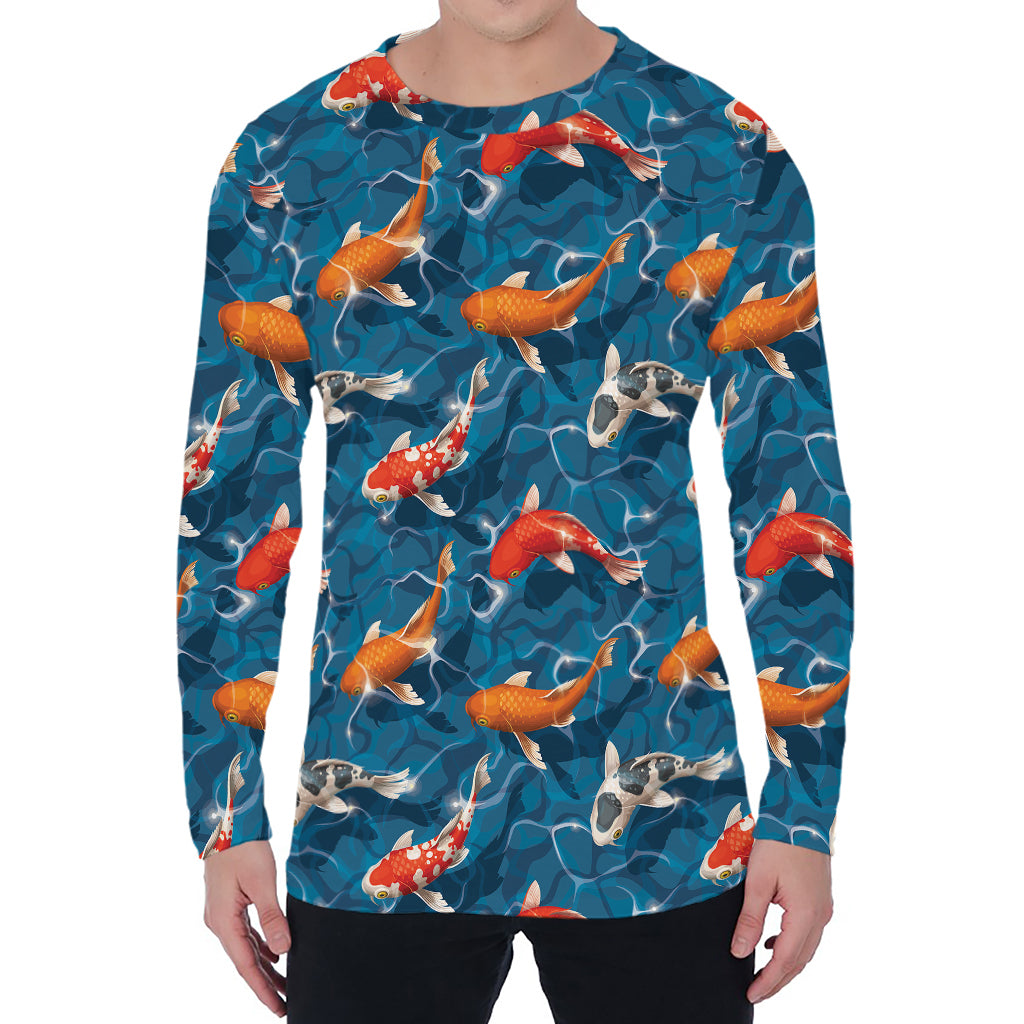 Koi Fish Pattern Print Men's Long Sleeve T-Shirt