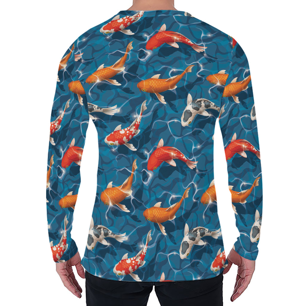 Koi Fish Pattern Print Men's Long Sleeve T-Shirt