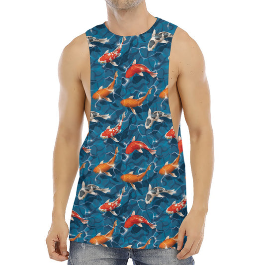 Koi Fish Pattern Print Men's Muscle Tank Top