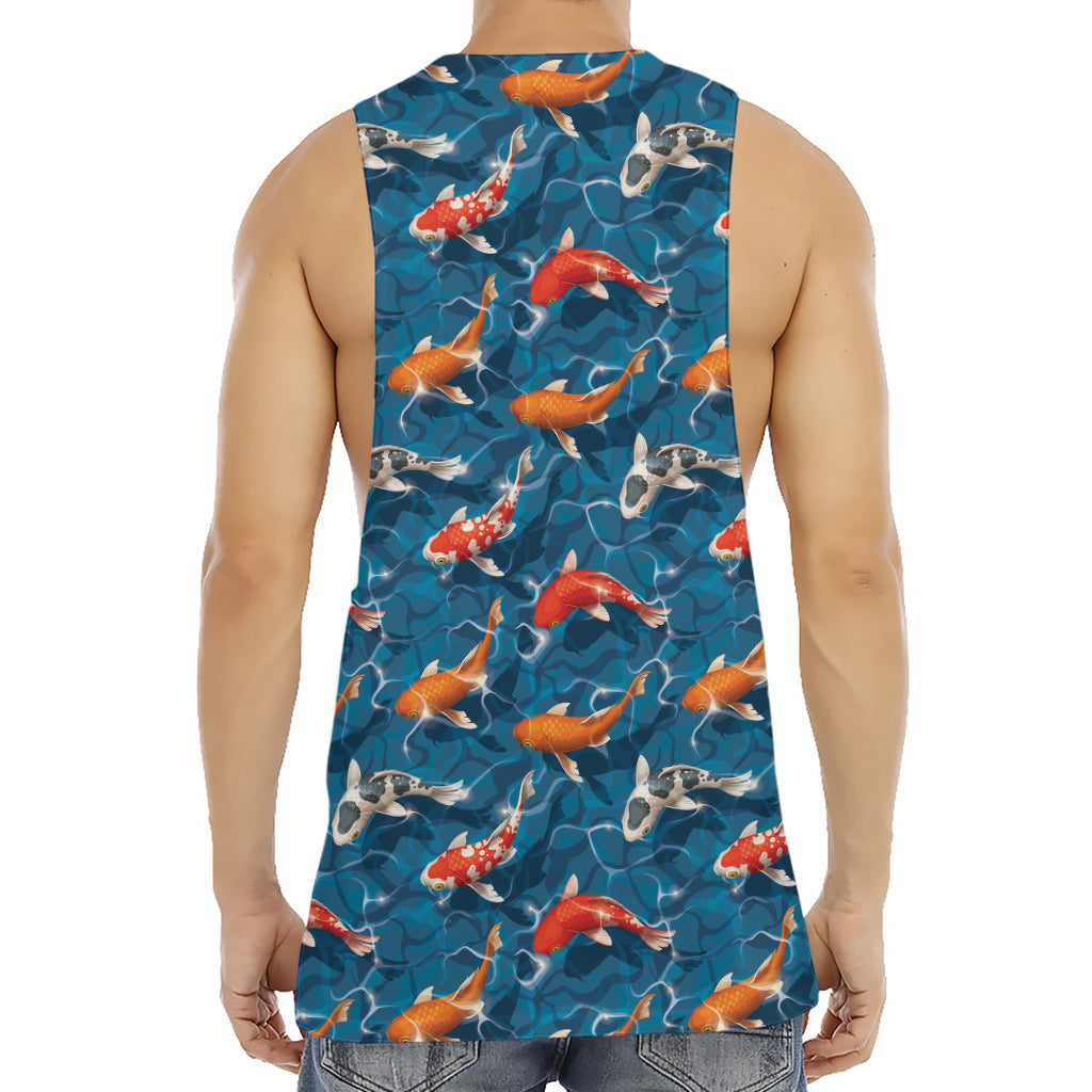 Koi Fish Pattern Print Men's Muscle Tank Top