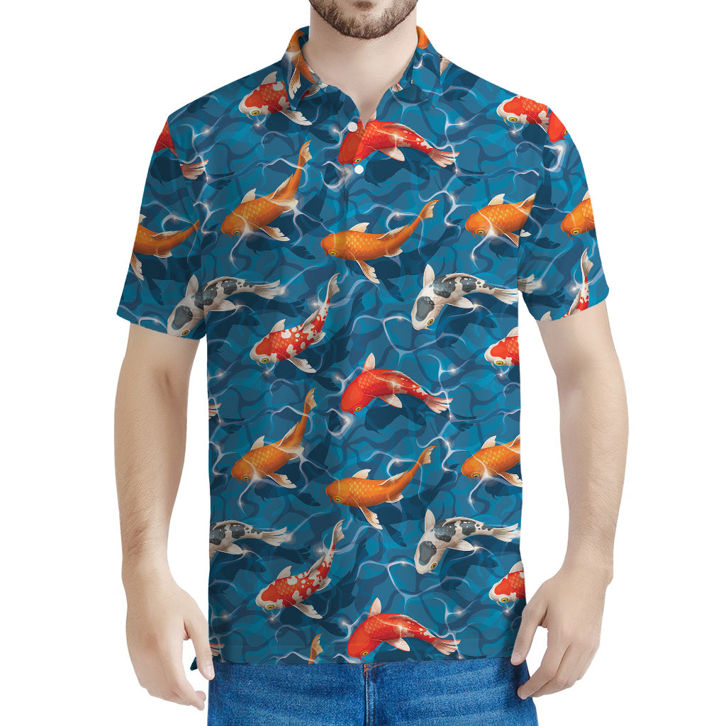 Koi Fish Pattern Print Men's Polo Shirt