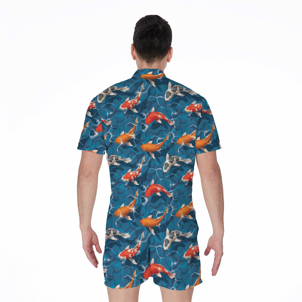 Koi Fish Pattern Print Men's Rompers