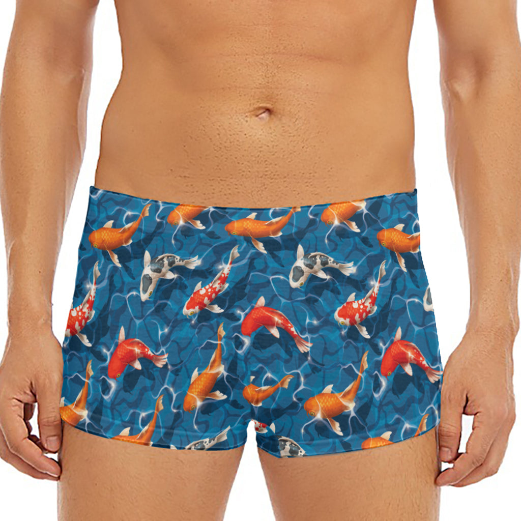 Koi Fish Pattern Print Men's Short Boxer Briefs