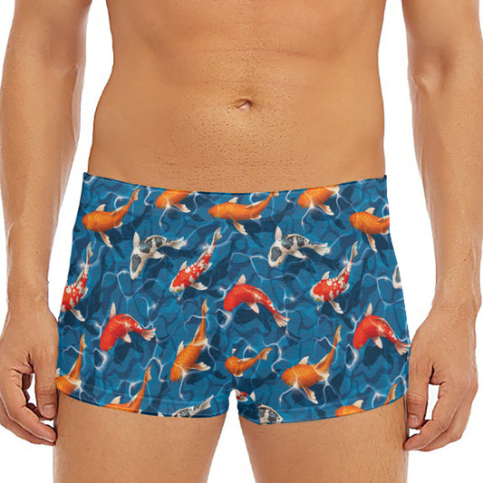 Koi Fish Pattern Print Men's Short Boxer Briefs