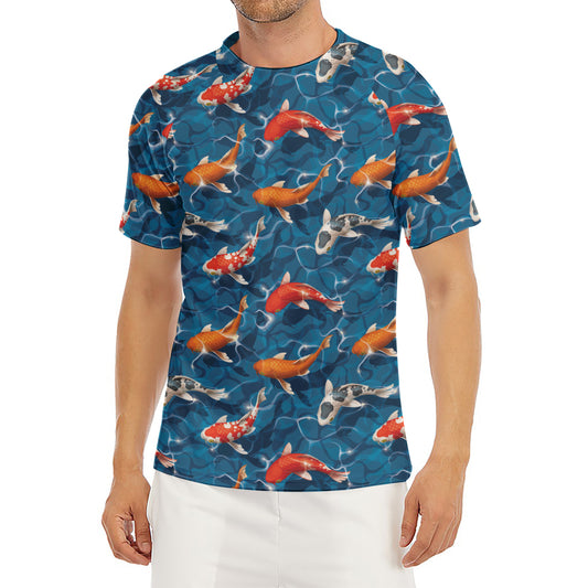 Koi Fish Pattern Print Men's Short Sleeve Rash Guard