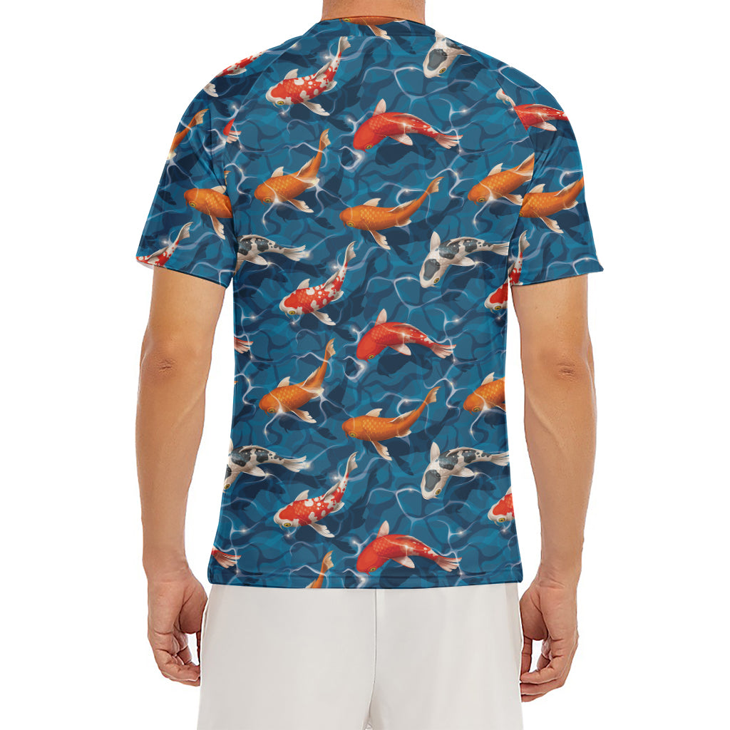 Koi Fish Pattern Print Men's Short Sleeve Rash Guard