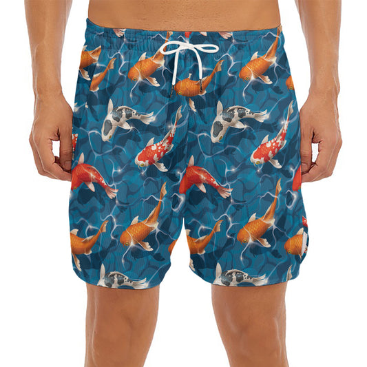 Koi Fish Pattern Print Men's Split Running Shorts