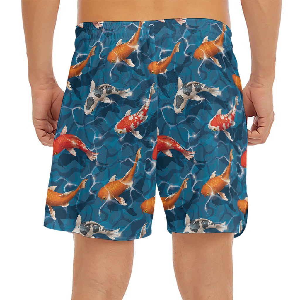 Koi Fish Pattern Print Men's Split Running Shorts