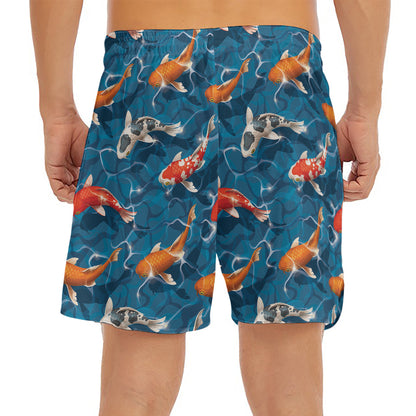 Koi Fish Pattern Print Men's Split Running Shorts