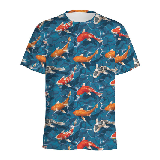 Koi Fish Pattern Print Men's Sports T-Shirt