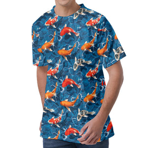 Koi Fish Pattern Print Men's Velvet T-Shirt