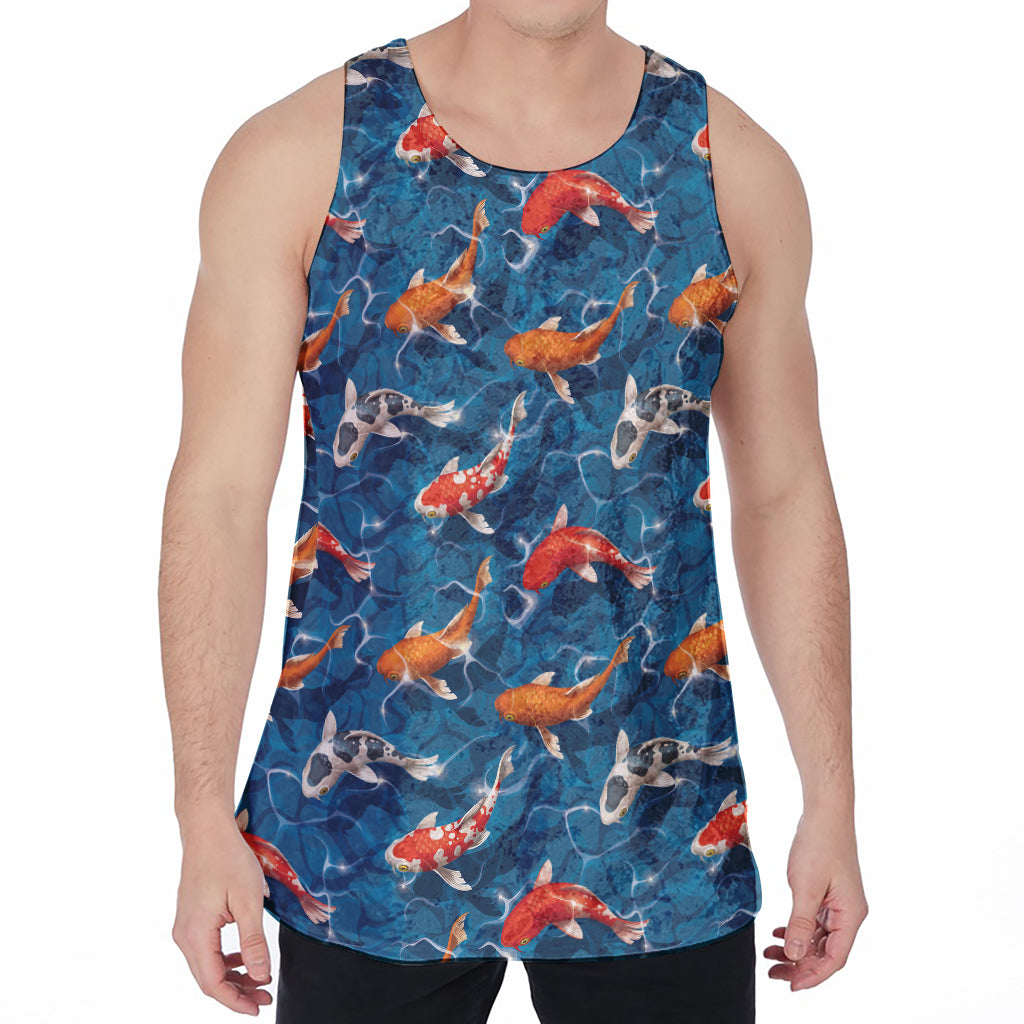 Koi Fish Pattern Print Men's Velvet Tank Top