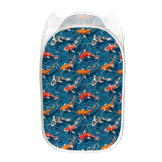 Koi Fish Pattern Print Mesh Laundry Hamper