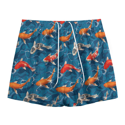 Koi Fish Pattern Print Mesh Shorts