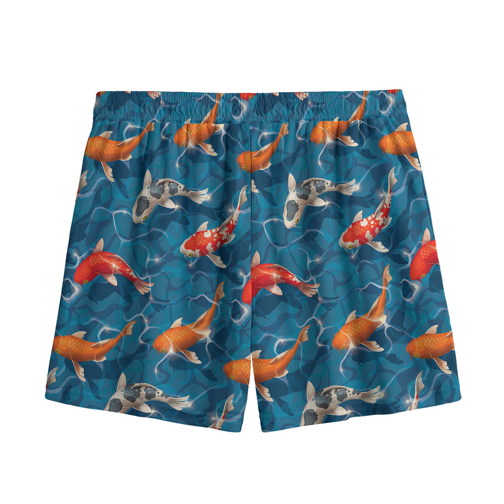 Koi Fish Pattern Print Mesh Shorts