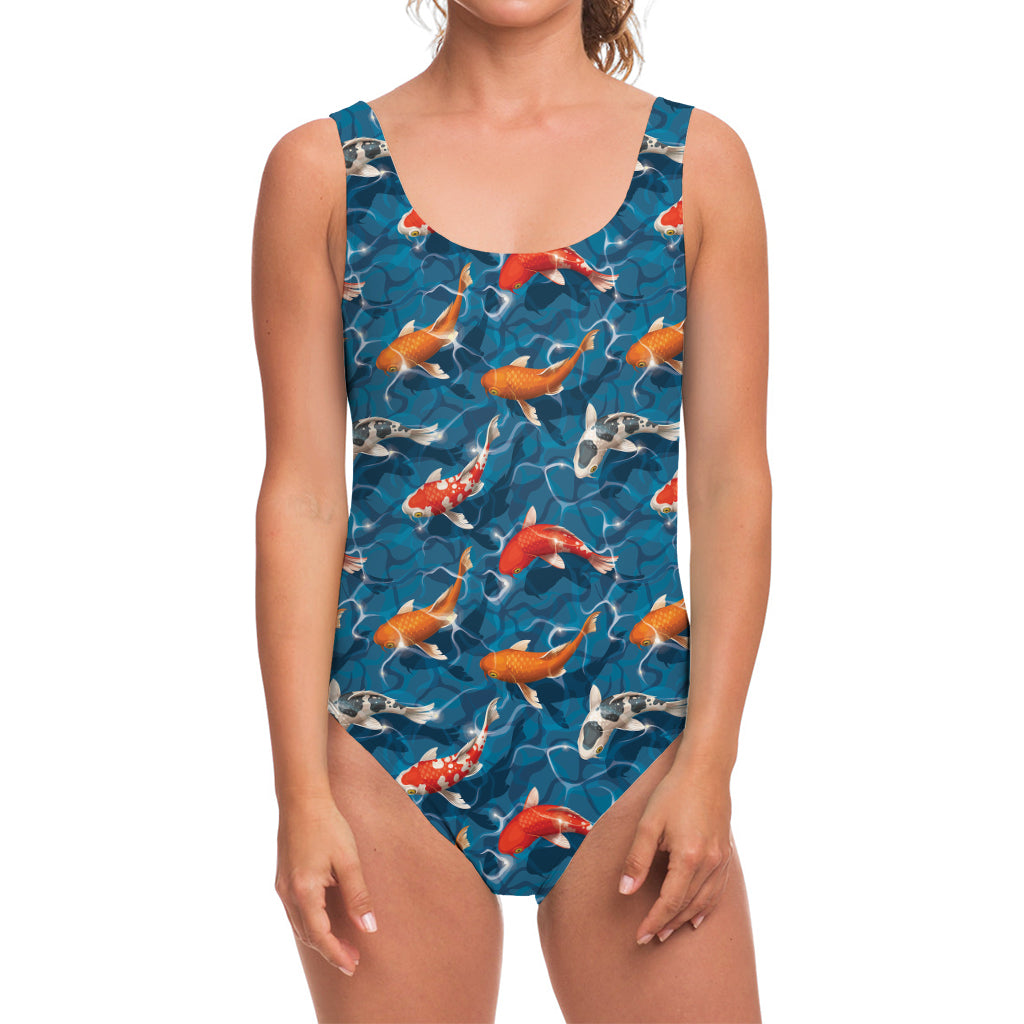 Koi Fish Pattern Print One Piece Swimsuit