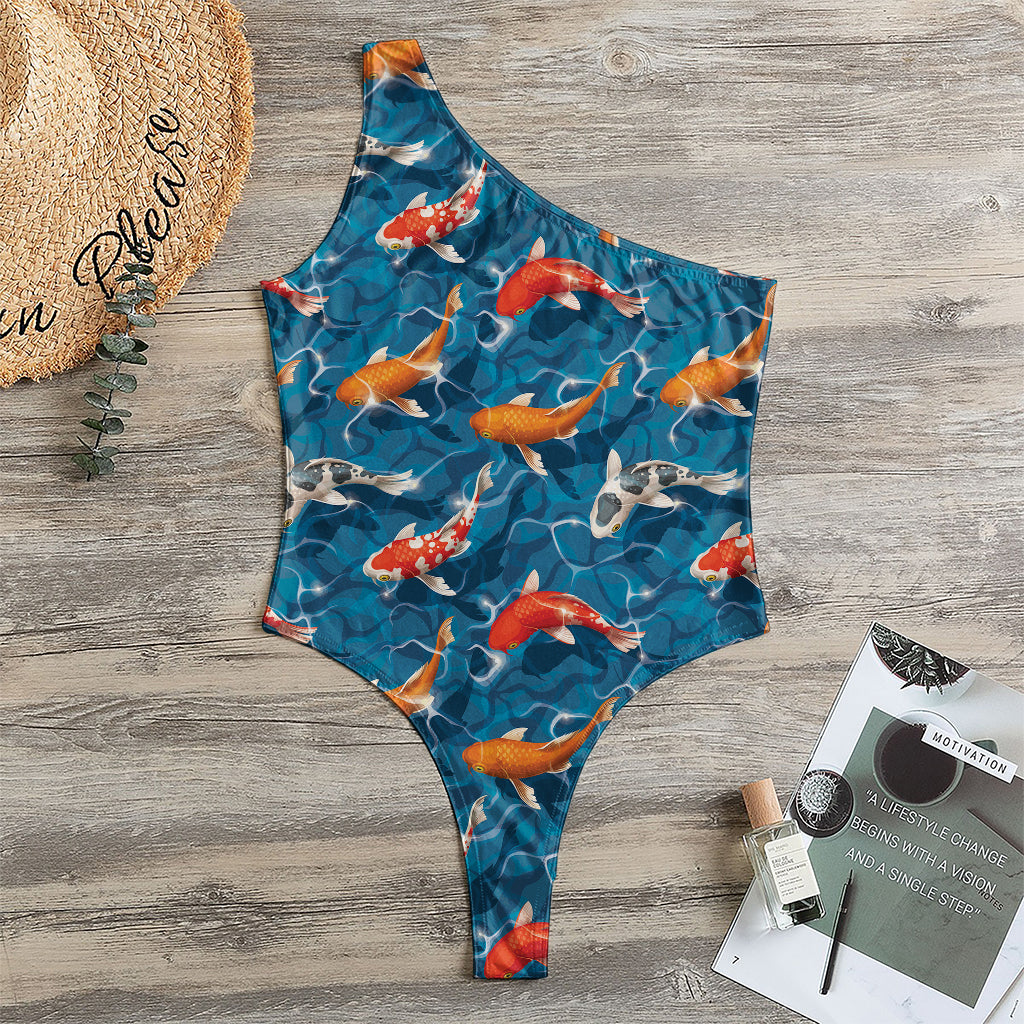 Koi Fish Pattern Print One Shoulder Bodysuit