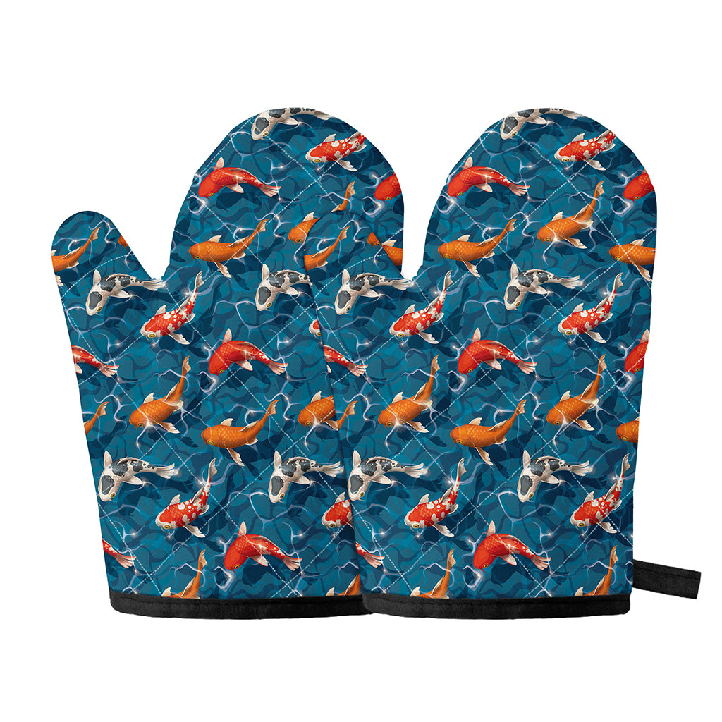 Koi Fish Pattern Print Oven Mitts