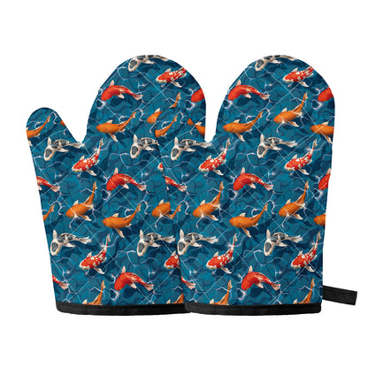 Koi Fish Pattern Print Oven Mitts