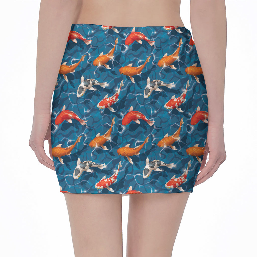 Koi Fish Pattern Print Pencil Mini Skirt