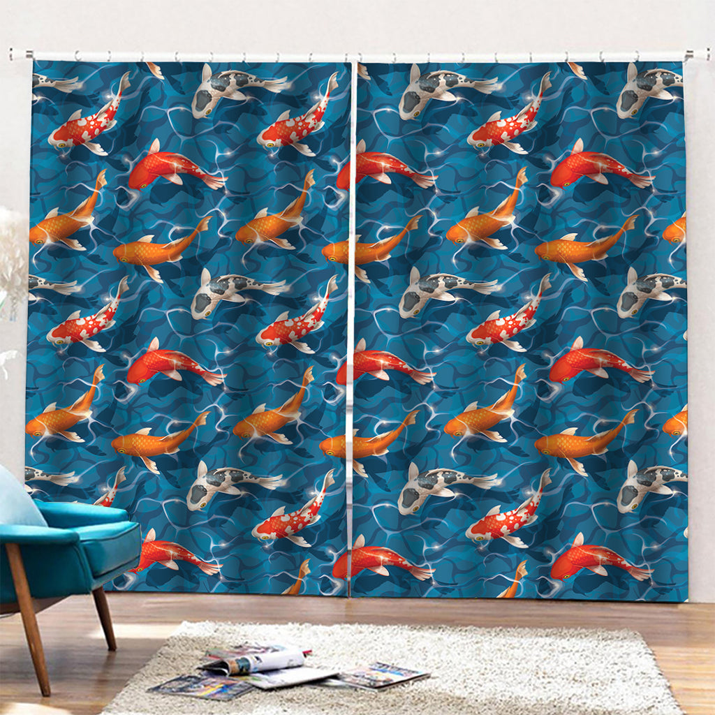 Koi Fish Pattern Print Pencil Pleat Curtains