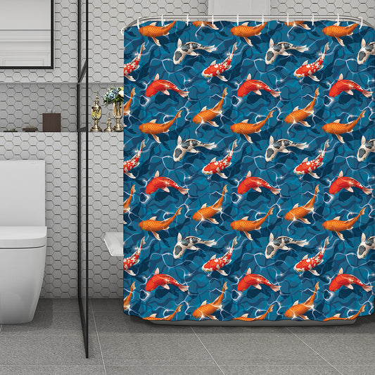 Koi Fish Pattern Print Polyester Shower Curtain