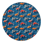Koi Fish Pattern Print Round Blanket