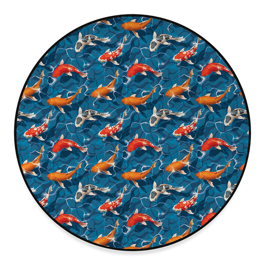 Koi Fish Pattern Print Round Floor Mat