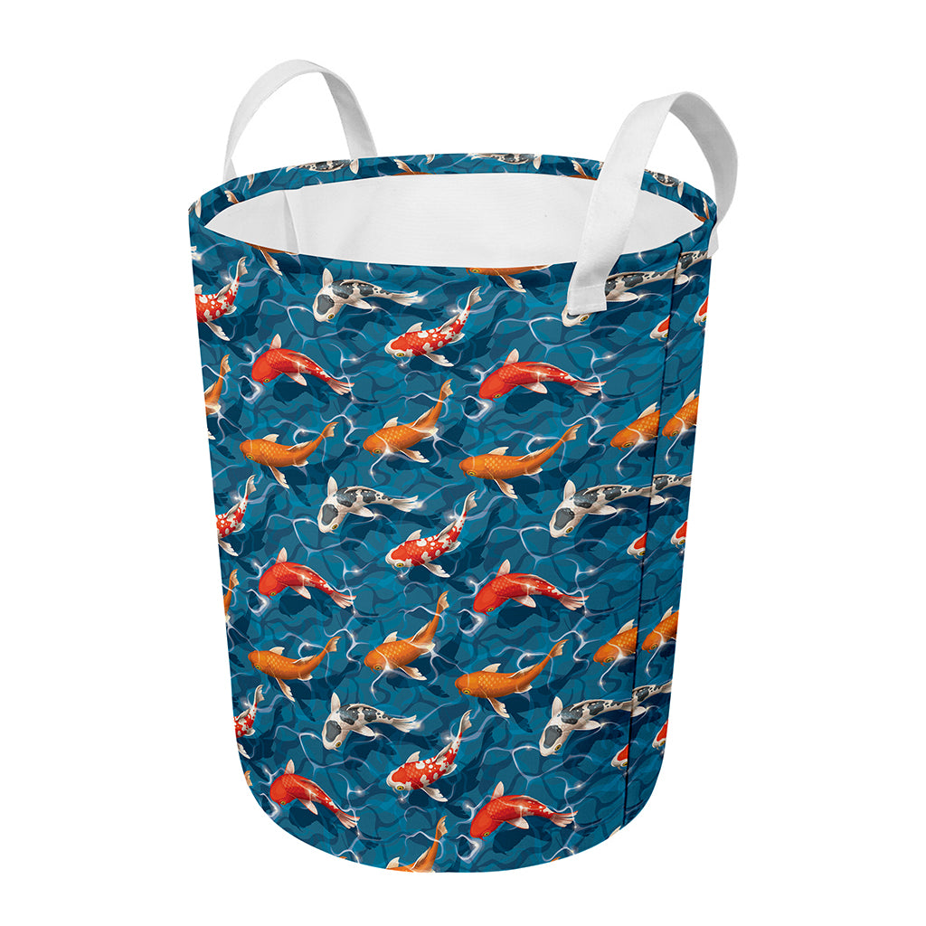 Koi Fish Pattern Print Round Laundry Basket
